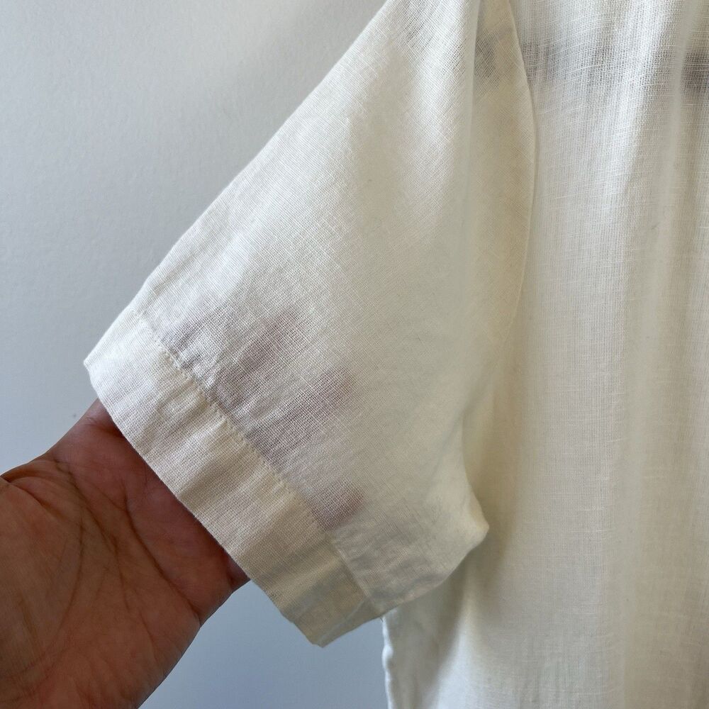 American Eagle Cropped Linen Blend Belted Surplice Blouse Top Cream Size Medium - Picture 8 of 12